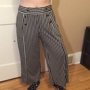 Black and white striped wide leg pants
